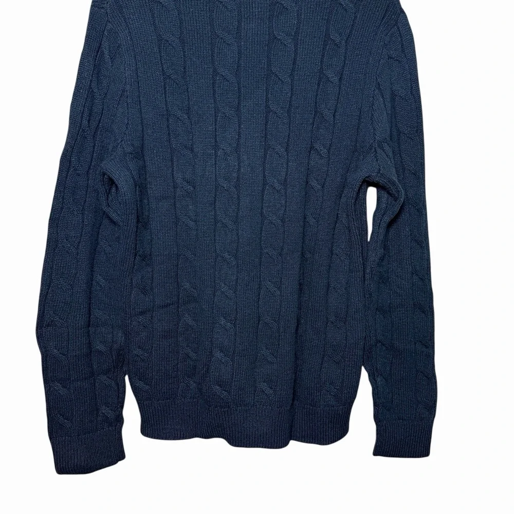 Banana Republic Mens Fisherman Cable Knit Sweater Large Navy Crewneck Preppy Ivy